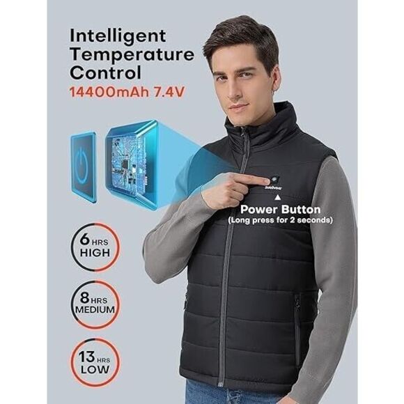 Soleilwear NM-BY001 Men's Sz 2XL Black Lightweight Rechargeable Heated Vest - Picture 4 of 8